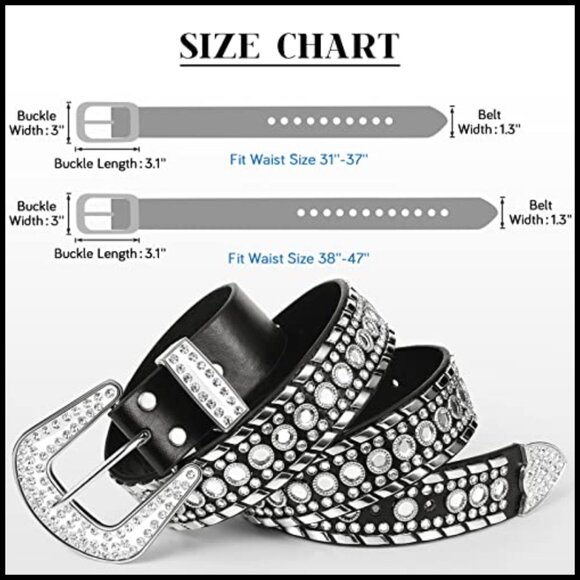 Rhinestone Studded Western Leather Belt for Jeans and Pants main image 4